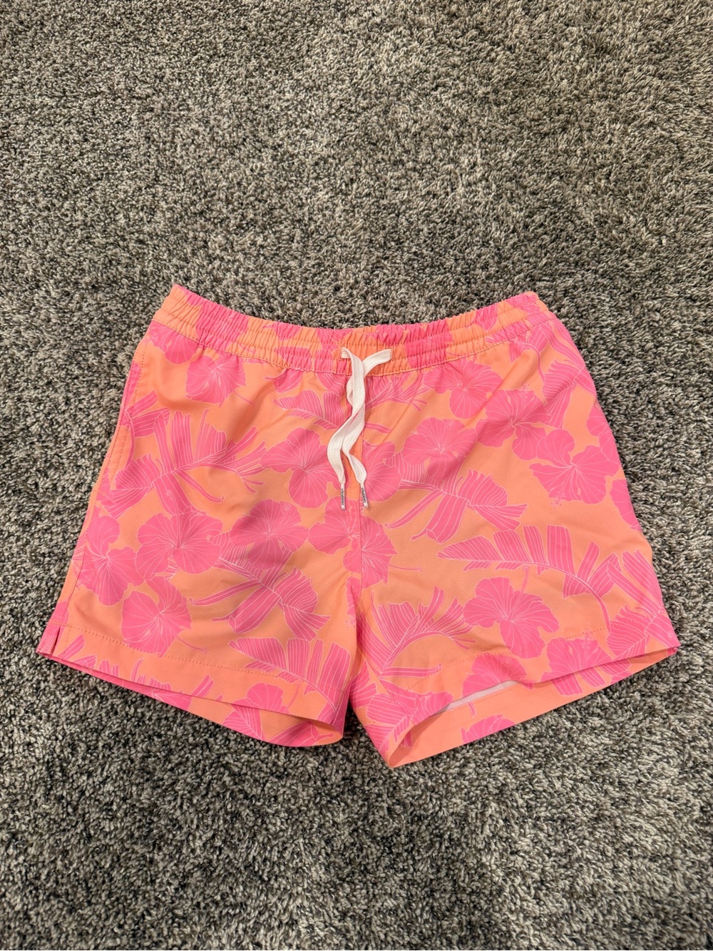chubbies Peach Swim Trunks with Hot Pink Floral Print
